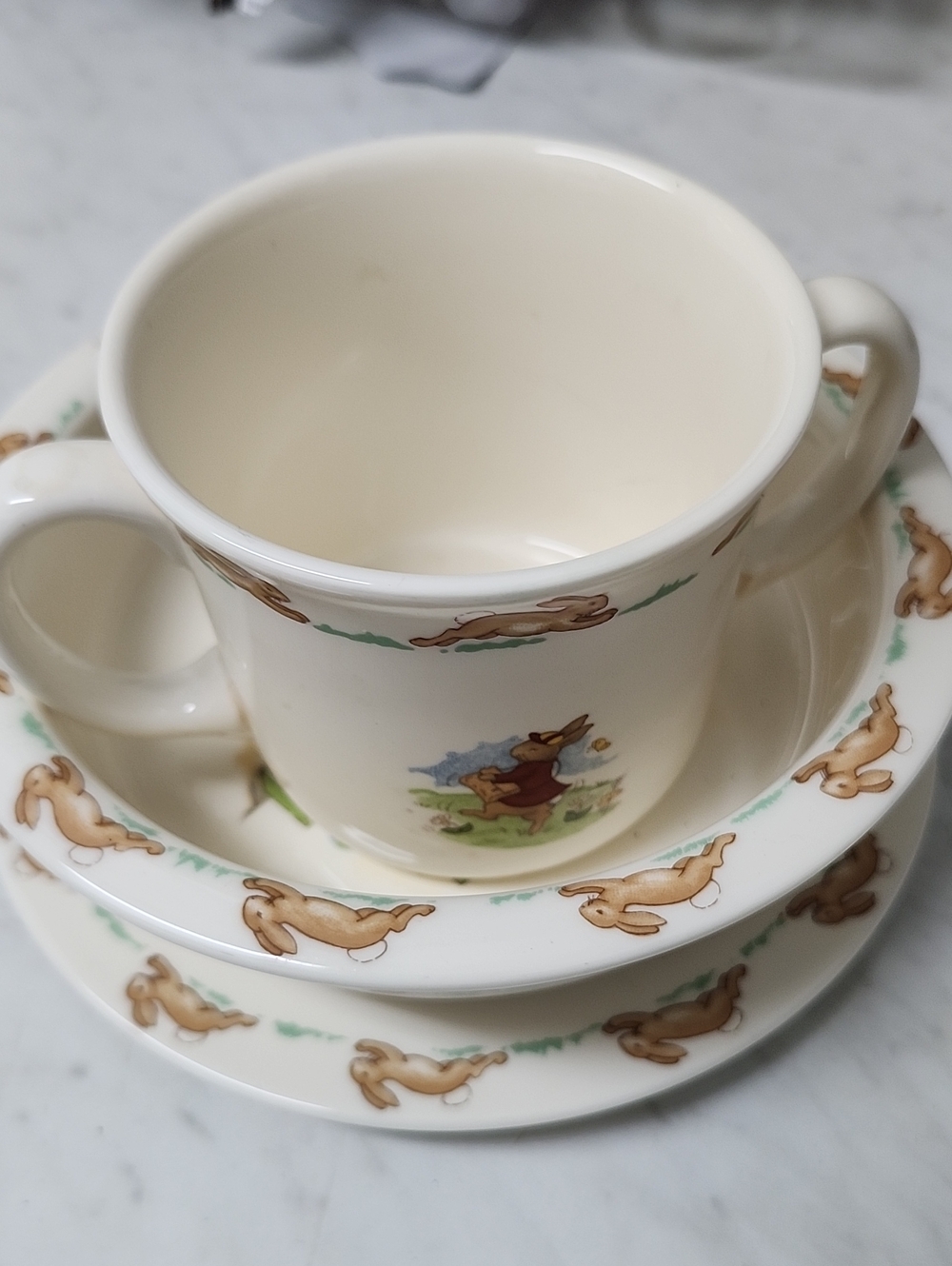 Children's Bunny Ceramic Cup and Plate Set - Cream